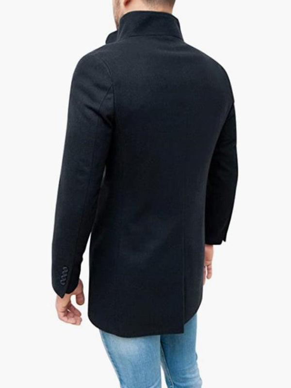 Men's slim woolen coat with stand collar – lifestyle view