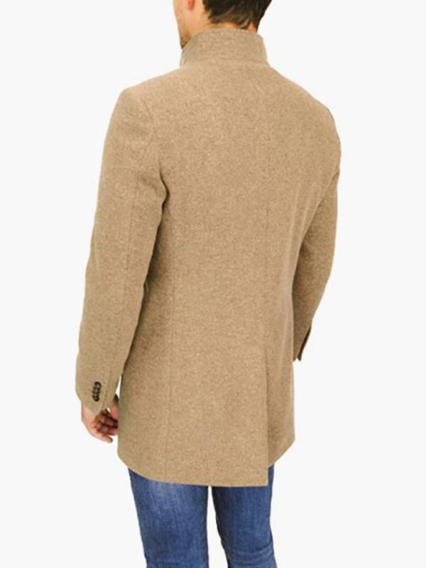 Men's Slim Woolen Pea Coat - Back View