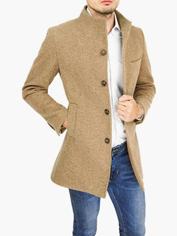 Men's Slim Woolen Pea Coat - Front View