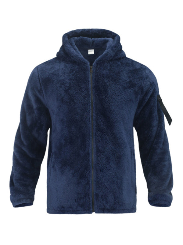Men's warm jacket, loose hooded casual jacket – detail view