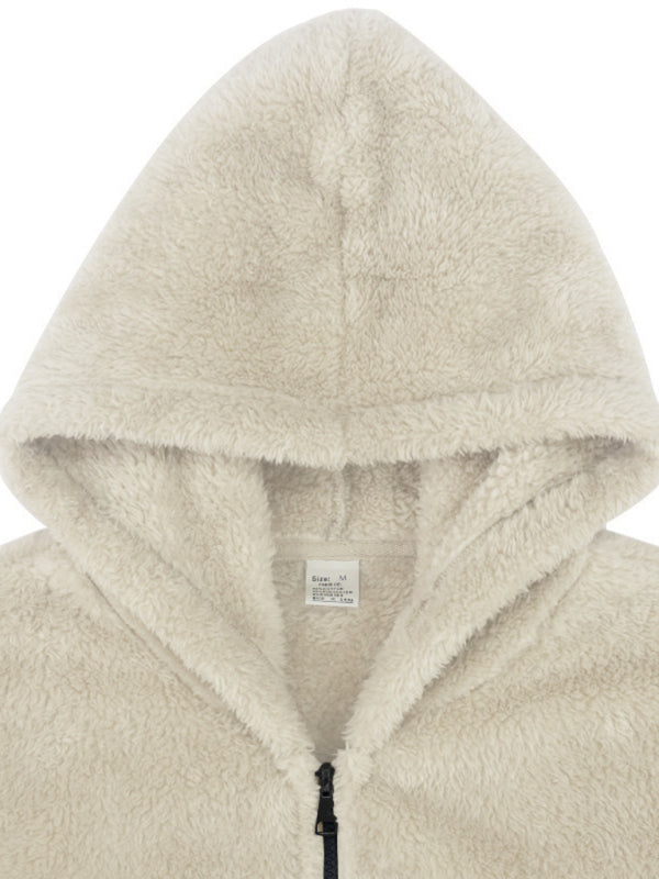 Men's oversized hooded fleece jacket – full front view with hood