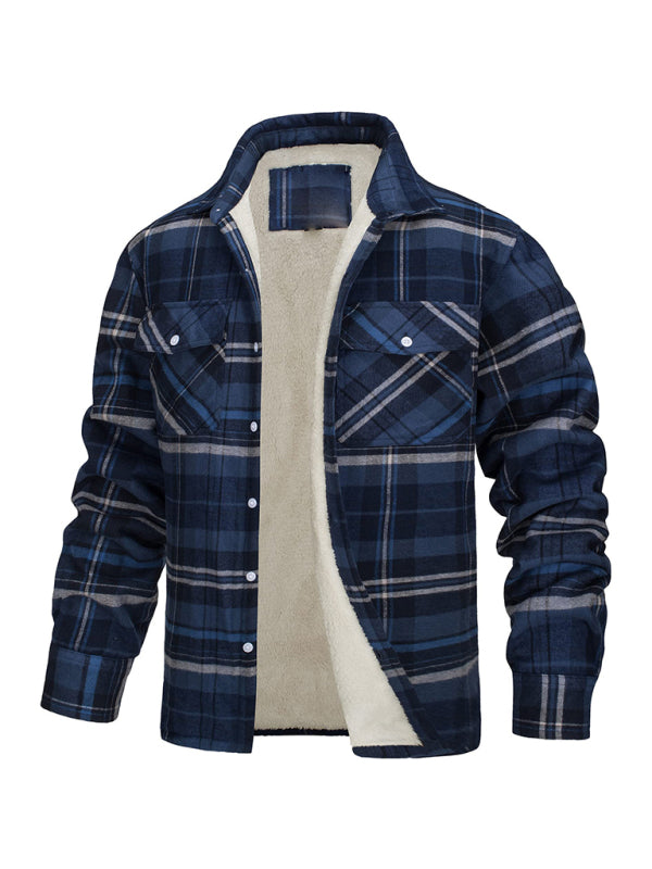 Manteau tissé à motif treillis décontracté avec poche à rabat 