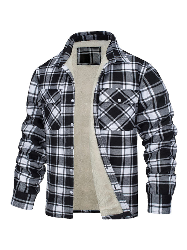 Manteau tissé à motif treillis décontracté avec poche à rabat 