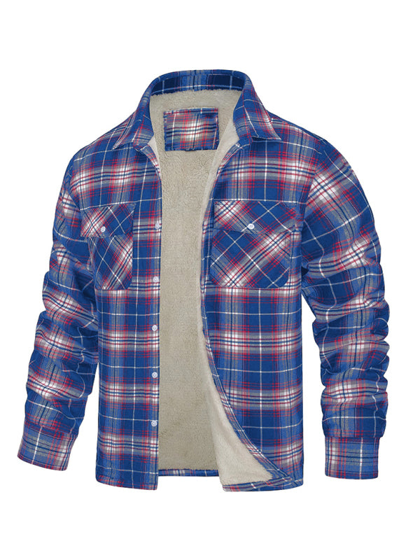 Manteau tissé à motif treillis décontracté avec poche à rabat 