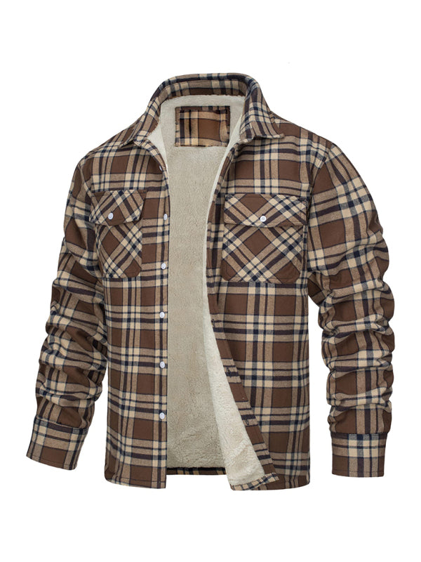 Manteau tissé à motif treillis décontracté avec poche à rabat 