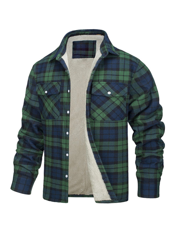 Manteau tissé à motif treillis décontracté avec poche à rabat 
