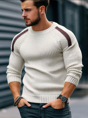 Pull en maille à manches longues et épaules contrastées pour homme, style décontracté 