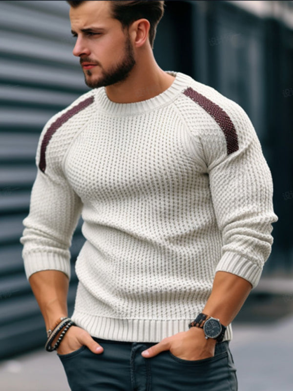 Pull en maille à manches longues et épaules contrastées pour homme, style décontracté 