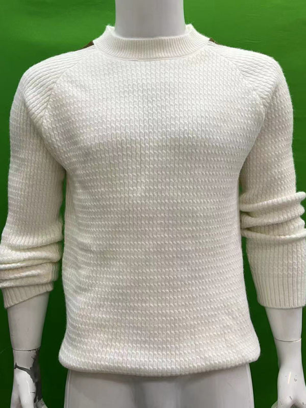 Pull en maille à manches longues et épaules contrastées pour homme, style décontracté 