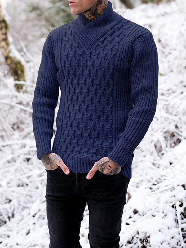 Herren-Strickpullover mit Zopfmuster und Schalkragen 