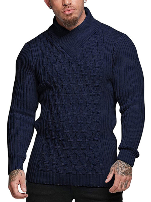 Herren-Strickpullover mit Zopfmuster und Schalkragen 