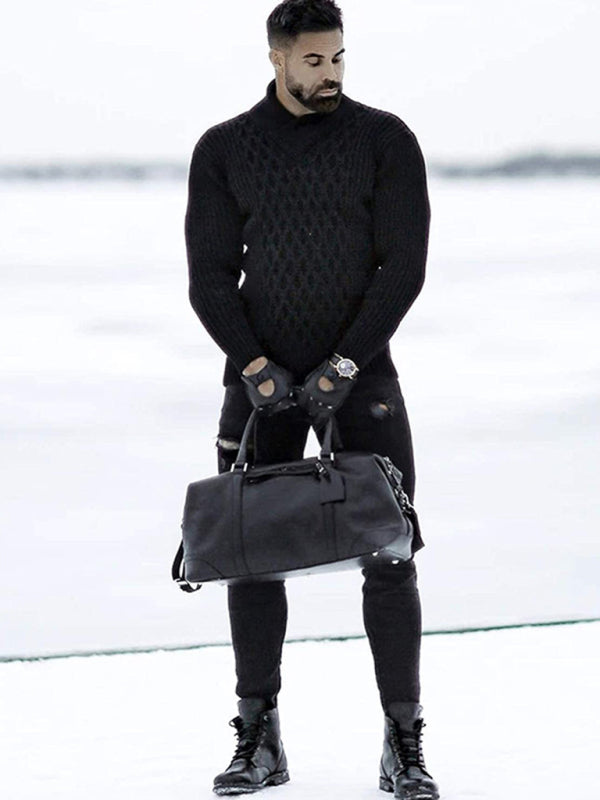Herren-Strickpullover mit Zopfmuster und Schalkragen 