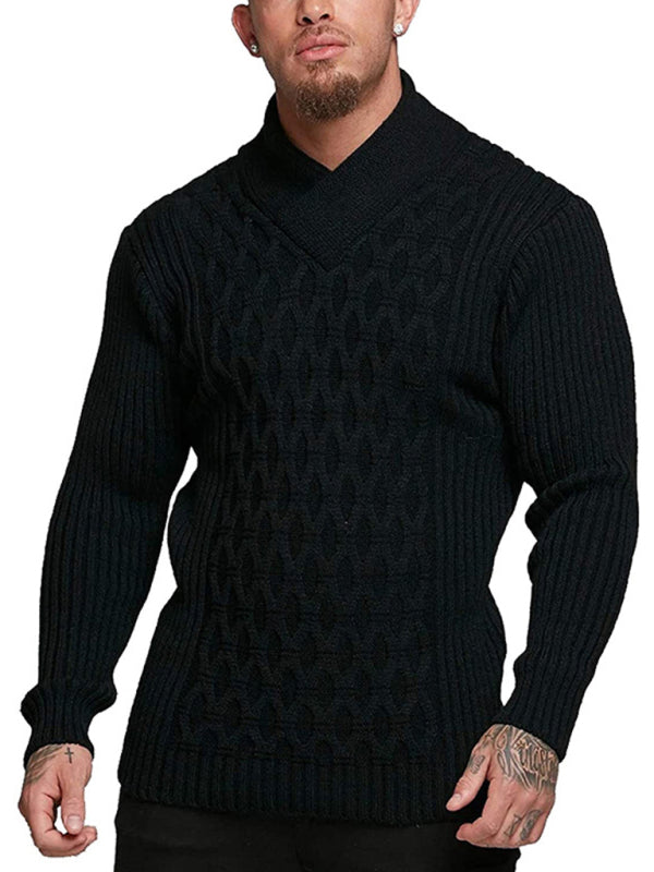 Herren-Strickpullover mit Zopfmuster und Schalkragen 