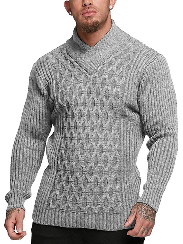 Herren-Strickpullover mit Zopfmuster und Schalkragen 