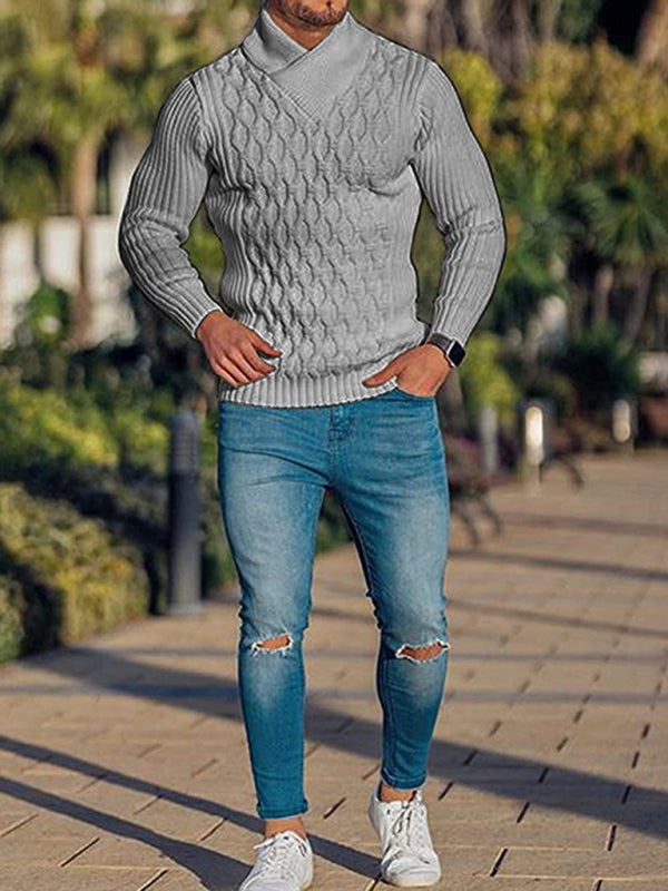 Herren-Strickpullover mit Zopfmuster und Schalkragen 