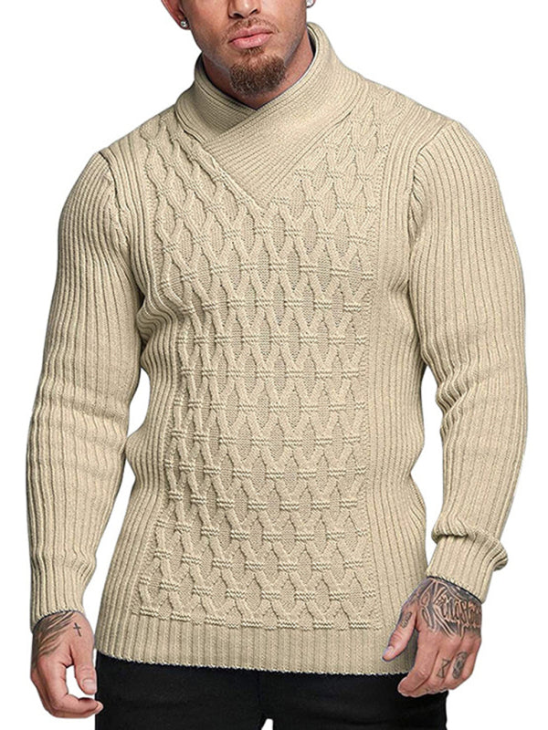 Herren-Strickpullover mit Zopfmuster und Schalkragen 