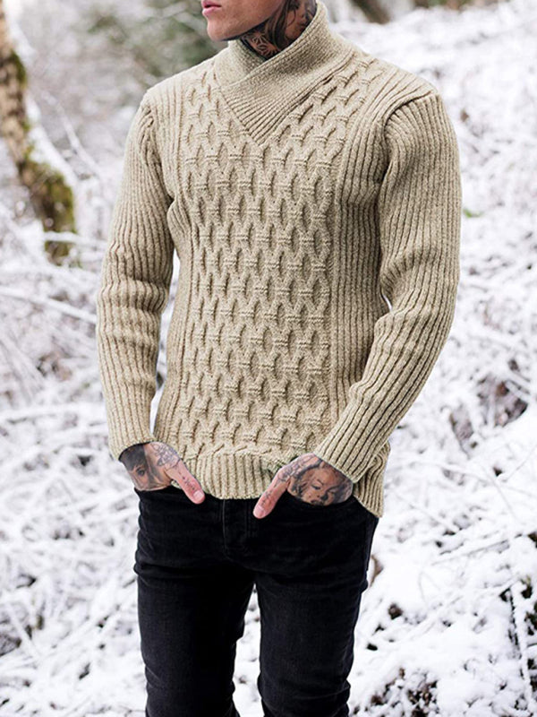 Herren-Strickpullover mit Zopfmuster und Schalkragen 