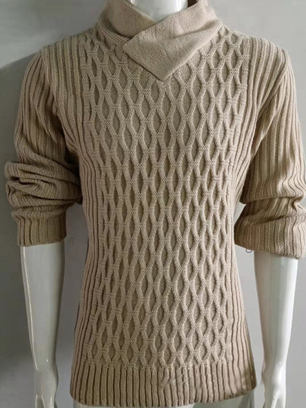 Herren-Strickpullover mit Zopfmuster und Schalkragen 