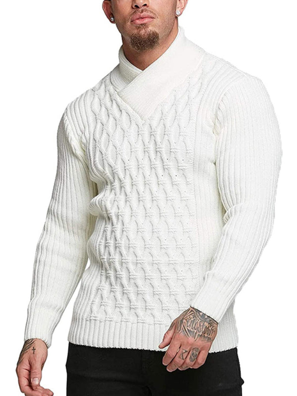 Herren-Strickpullover mit Zopfmuster und Schalkragen 
