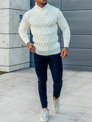 Herren-Strickpullover mit Zopfmuster und Schalkragen 