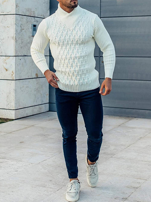 Herren-Strickpullover mit Zopfmuster und Schalkragen 