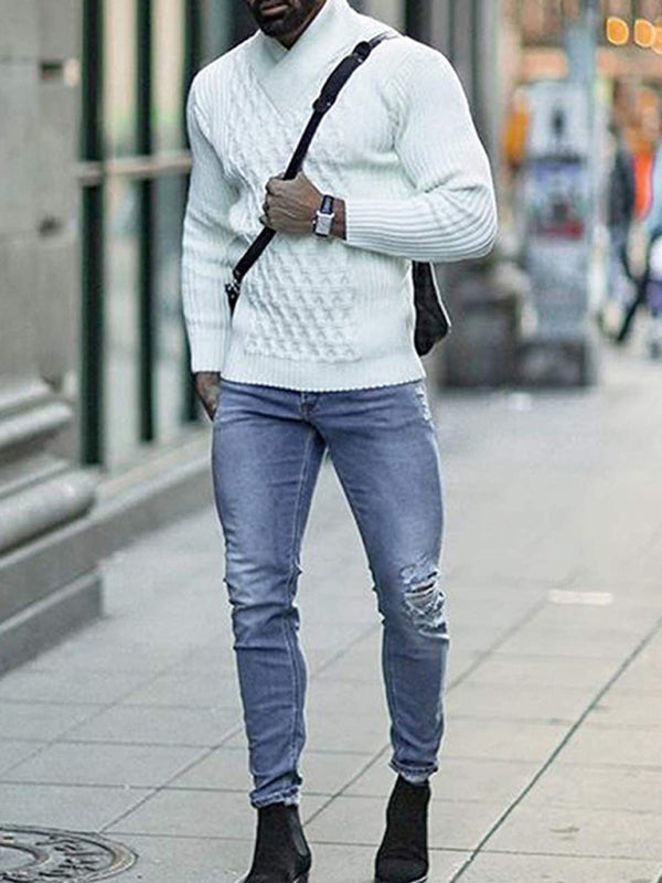 Herren-Strickpullover mit Zopfmuster und Schalkragen 