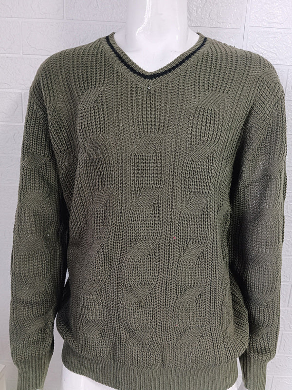 Pull en maille à manches longues et col en V pour homme, coupe ajustée. 