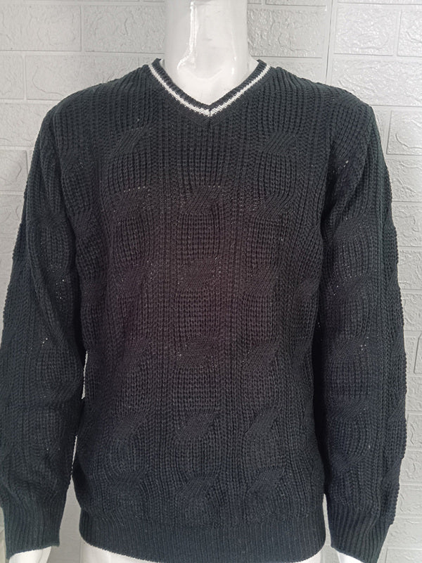 Pull en maille à manches longues et col en V pour homme, coupe ajustée. 
