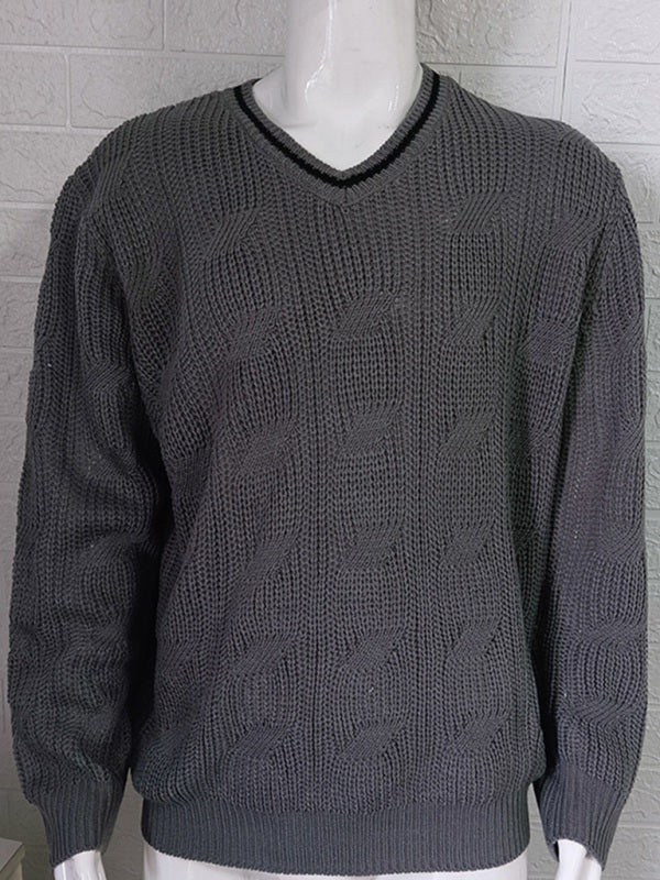 Pull en maille à manches longues et col en V pour homme, coupe ajustée. 