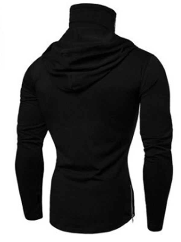 Neues Herren-Fitness-Rad-Shirt mit Kapuze, einfarbig, elastischer Maske und langen Ärmeln 