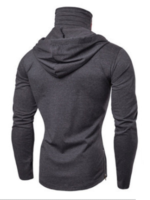 Neues Herren-Fitness-Rad-Shirt mit Kapuze, einfarbig, elastischer Maske und langen Ärmeln 