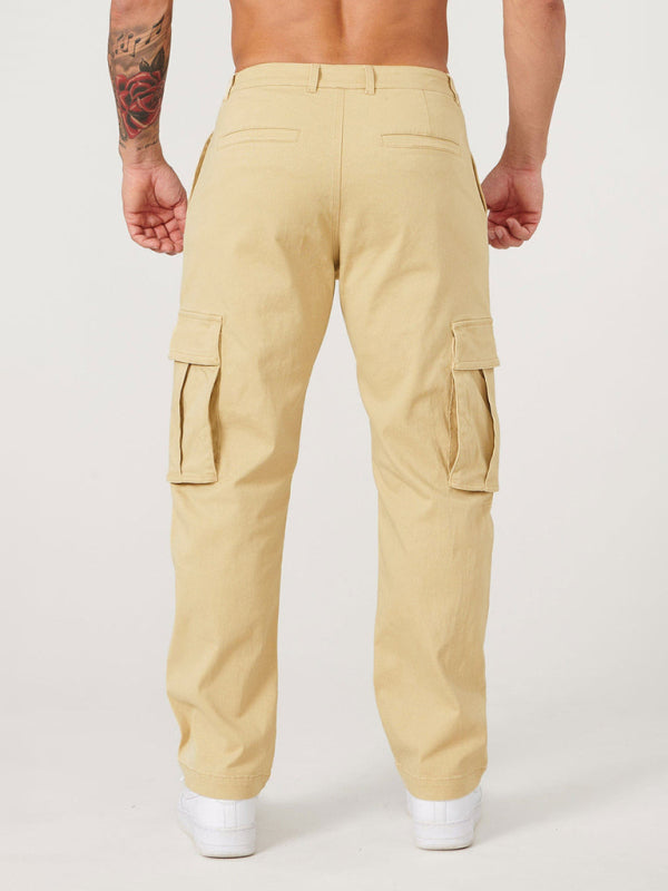 Men's spliced solid color casual sports loose overalls – detail view