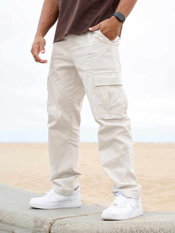 Men's white cargo pants – side view showing cargo pockets