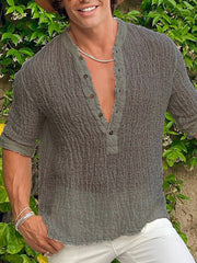 Chemise homme unie, style streetwear décontracté, ample, à plis froids 