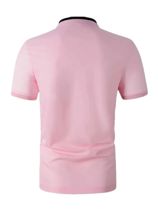 Men's solid color short -sleeved stand -up neck knitted POLO shirt