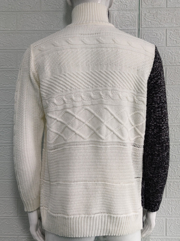 Herren-Strickpullover mit hohem Kragen und Schnalle in Hautfarbe, langärmelig 