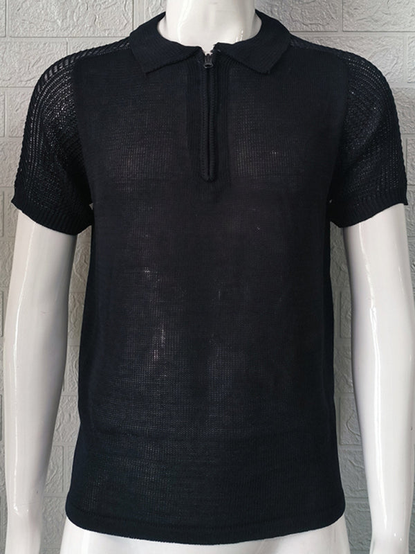 Neuer Strickpullover für Herren, Slim Fit, Polokragen, Kurzarmoberteil 