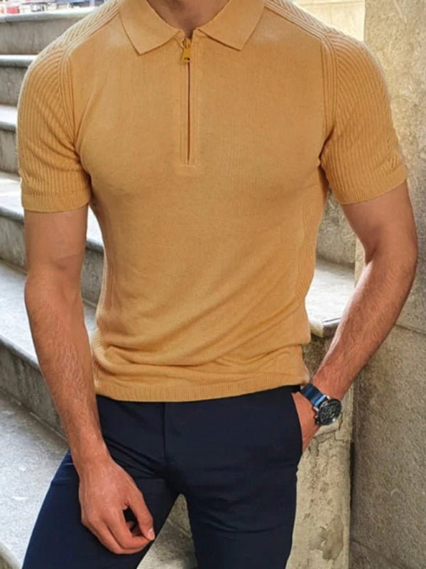 Neuer Strickpullover für Herren, Slim Fit, Polokragen, Kurzarmoberteil 