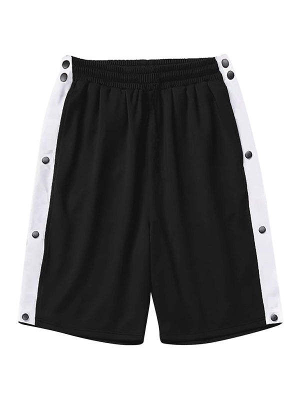 Short de sport décontracté et tendance pour homme, coupe ample, avec boutons sur toute la longueur des côtés 