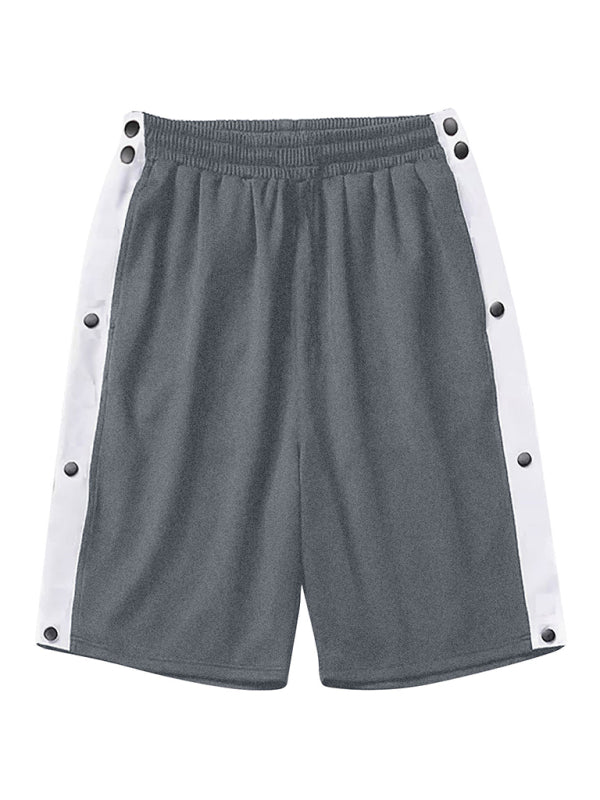 Short de sport décontracté et tendance pour homme, coupe ample, avec boutons sur toute la longueur des côtés 
