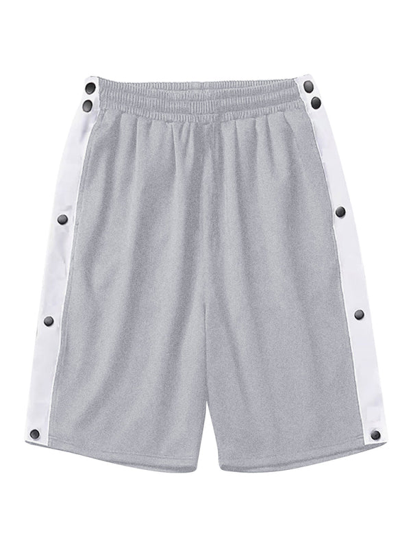 Short de sport décontracté et tendance pour homme, coupe ample, avec boutons sur toute la longueur des côtés 