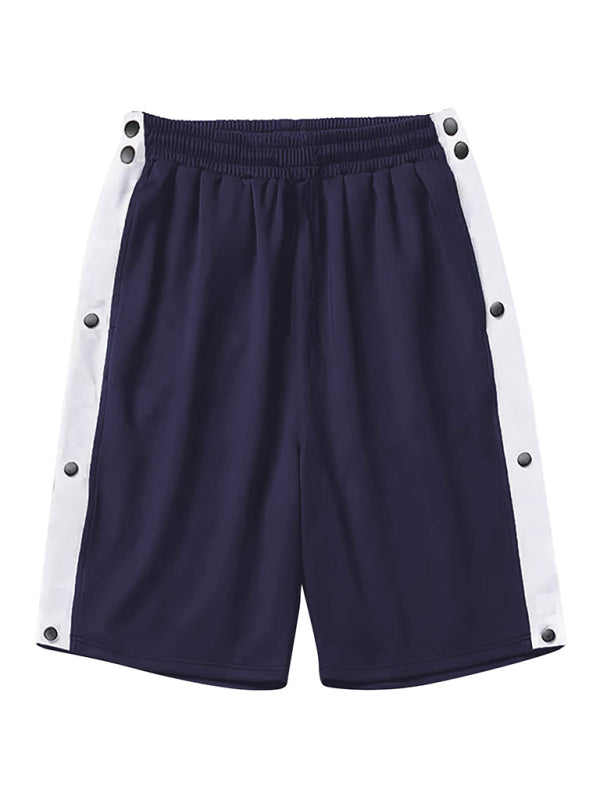 Short de sport décontracté et tendance pour homme, coupe ample, avec boutons sur toute la longueur des côtés 