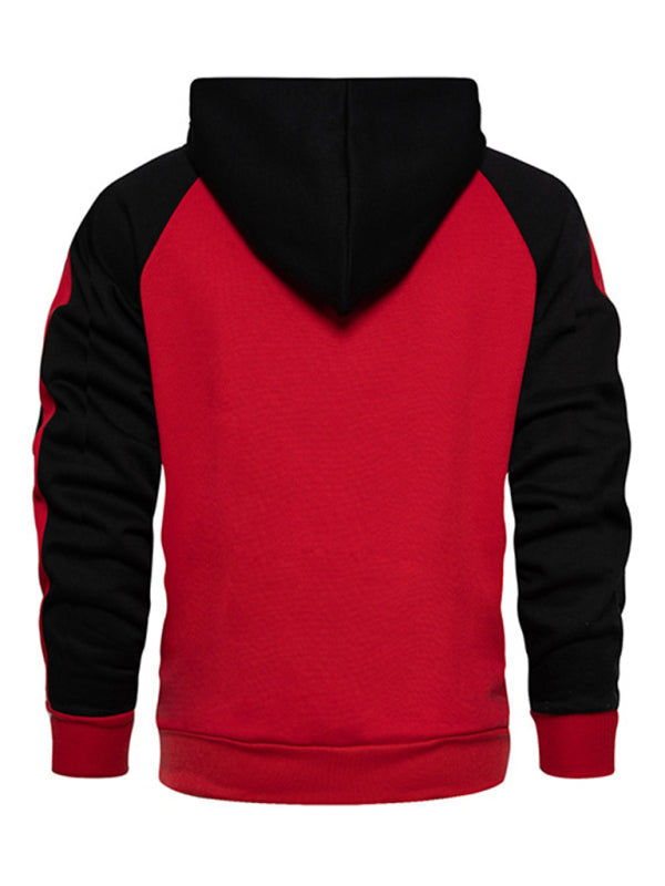 Men's casual contrasting color zipper cardigan hooded sweatshirt