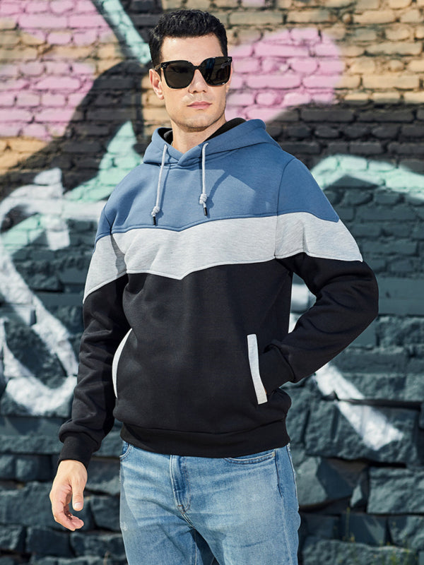 Men's casual color block and contrast fashion hooded sweatshirt