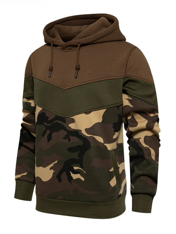 Men's casual color block and contrast fashion hooded sweatshirt