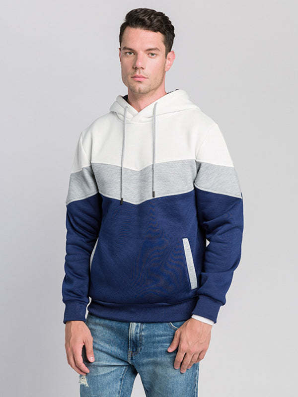 Men's casual color block and contrast fashion hooded sweatshirt