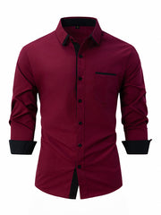Chemise homme slim décontractée à blocs de couleur, manches longues 