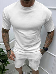 Ensemble short et manches courtes décontracté pour homme, couleur unie 