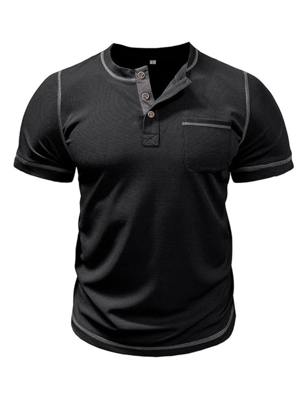 Men's American Vintage Henley Collar Short Sleeve T-Shirt