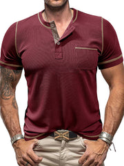 T-shirt à manches courtes et col Henley vintage américain pour homme 